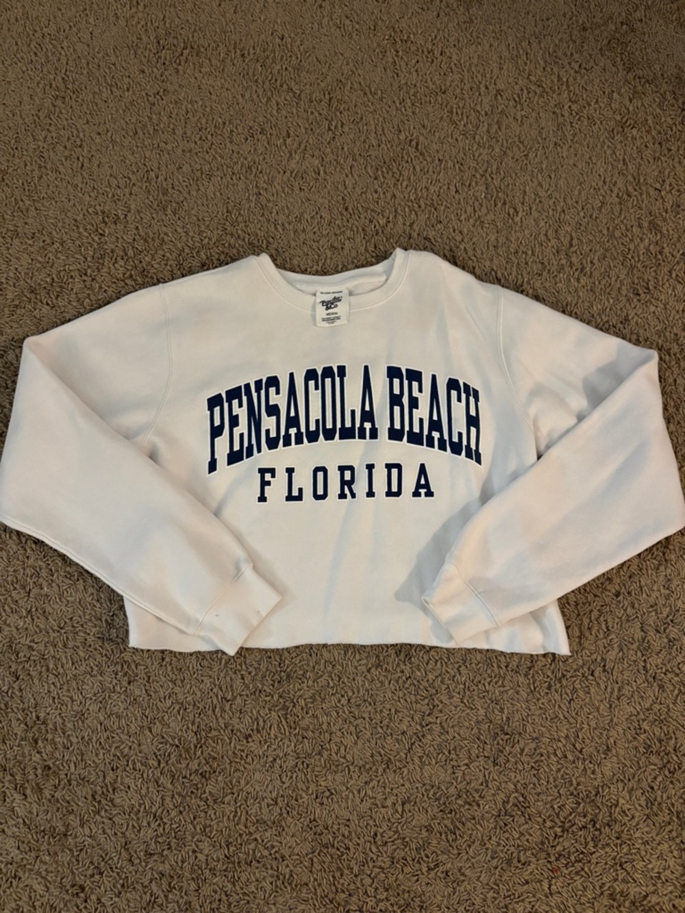 Woman’s Cropped Pensacola Beach Florida white crewneck sweatshirt Size M #lounge